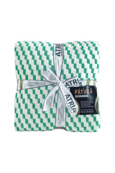 Atria Bed Blanket, Alhambra, 180 x 200 cm, Polyester, White + Mint Green