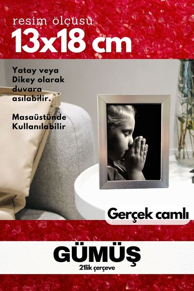 AtlasSG GERÇEK CAMLI 21lik düz 13 x 18 Gümüş Fotoğraf Resim Çerçevesi Ayaklı ...