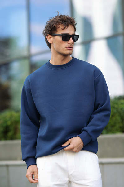 aziso Erkek Bol Kesim İçi Yumuşacık Bisiklet Yaka Sweatshirt