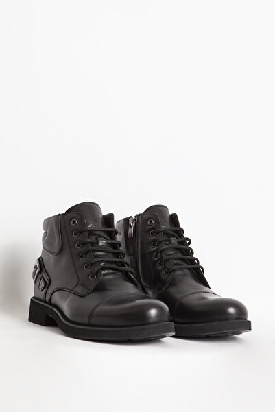 Dericlub Men's Thick Sole Zippered Casual Boots Genuine Leather Br 07124 Black