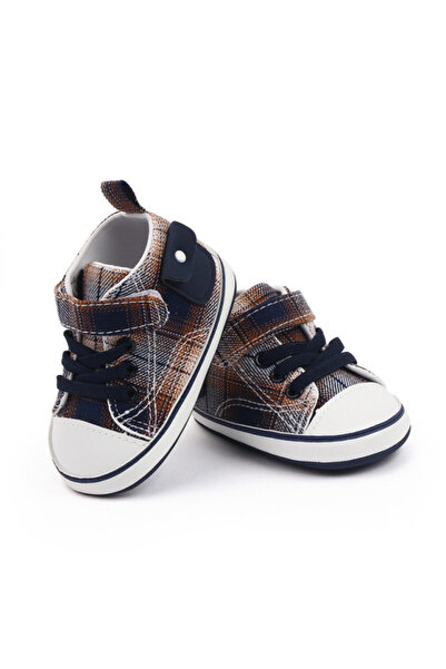 Superbaby Brown and navy blue checked sneakers for boys