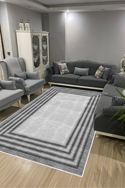 VOPTEKS Gri Halı Salon Halısı Makinede Yıkanabilir Halı Kaymaz Taban Halı