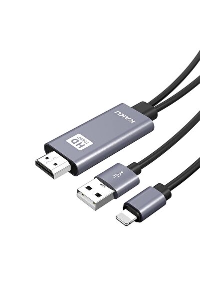 KAKUSİGA HDMI Adapter Compatible with Apple, USB, Lightning Type, 1m, Gray