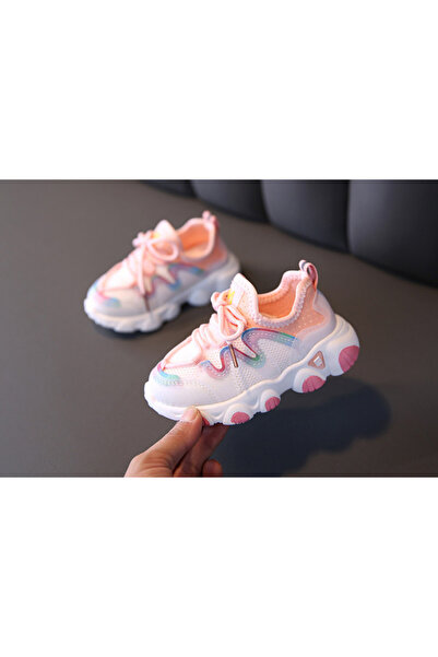 Superbaby Бели маратонки с розово в сьомга и блестящи вълни