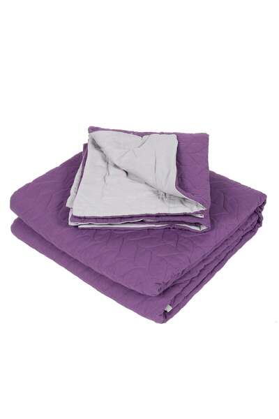 Caressa Cuvertura pat + 2 fete de perna, Caressa, microfibra, mov + gri, 180 ...