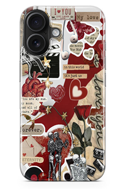 moonset Iphone 17 Uyumlu Kolaj Tasarımlı Baskılı Şeffaf Telefon Kılıfı