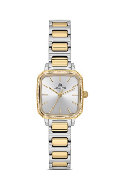 Momentus Ss398T-02Sg Stone Design Square Dial Steel Band Steel Case 3 Atm Water Resistant Gold