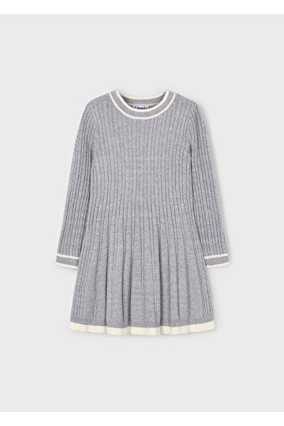 MAYORAL Girl's Grey Knitted Long Sleeve Dress (4-10 Years) – Stretchy, Soft, O-Neck