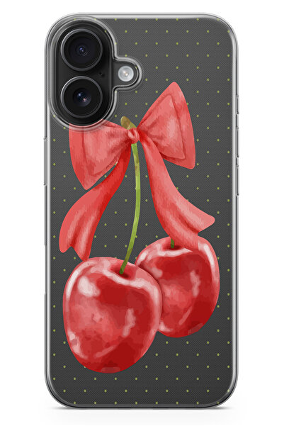 moonset Iphone 17 Uyumlu Kiraz Tasarımlı Baskılı Şeffaf Telefon Kılıfı