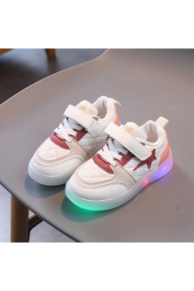 Superbaby Бели и бордо маратонки със светлини - Star