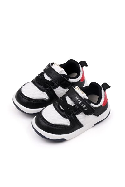 Superbaby Adidasi negri cu insertii albe pentru copii - MyBaby