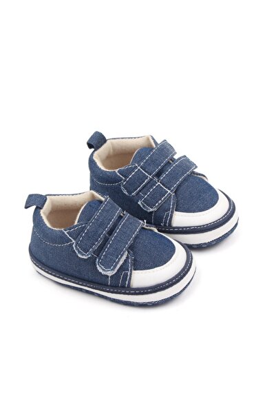 Superbaby Tenisi denim pentru bebeluși pentru primii pași, cu barete cu arici...