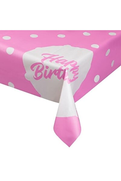 ANTBRO Față de masă roz cu buline din plastic „La mulți ani”, 120x180 cm, 1 buc.