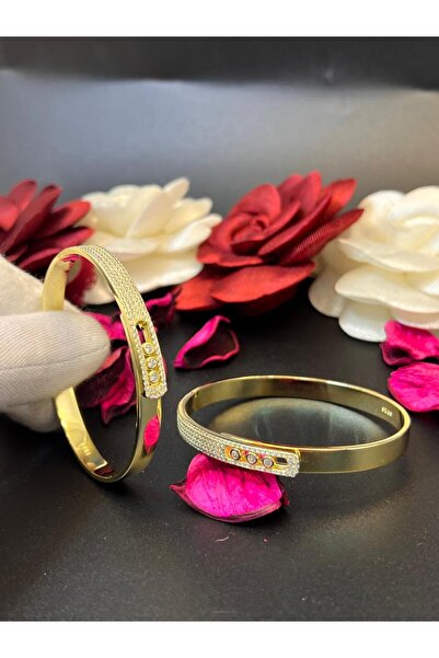 Victoria Altın Kaplama Zirkon Taşlı Kadın Kelepçe Modeli 925 Ayar Gümüş