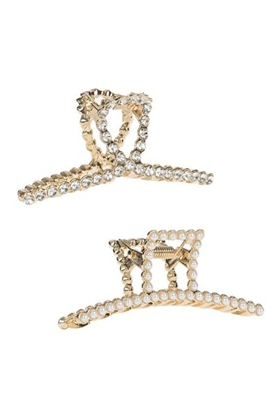 ANTBRO Set 2 agrafe de păr Antbro® în diferite forme aurii cu perle albe și p...