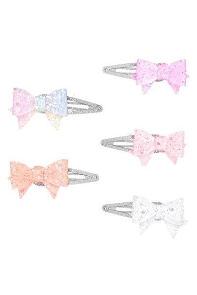 ANTBRO Set 6 agrafe de păr pentru copii Antbro® cu sclipici argintiu și fundi...