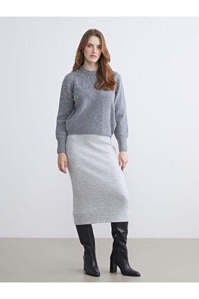 LC Waikiki Hilfa Yeni Sezon Bisiklet Yaka Taşlı Kadın Triko Kazak