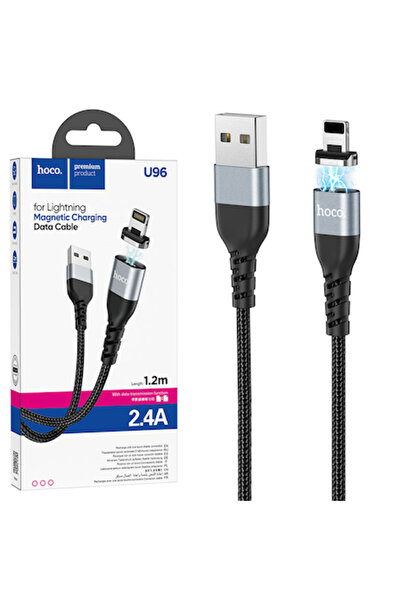 Hoco Magnetic USB-A to Lightning Cable for Charging and Data Sync, 2.4A, 1.2m, U96 Traveller, Black