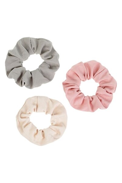 ANTBRO Set 3 elastice de păr pentru copii, textură striată, roz, bej și verde