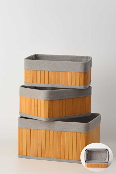 TİTANEV Pinterest 3-Piece Bamboo Organizer Basket 30X20X12-28X18X10-25X18X8 cm