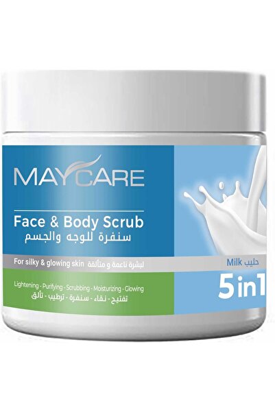 MAYCARE مقشر للوجه والجسم، 5 في 1، مع حليب مرطب، مفتح ومنقي، 500 مل