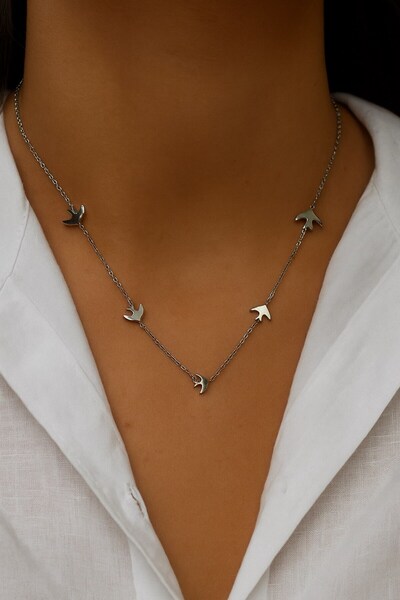 zarifje قلادة طائر فضية اللون من الفولاذ