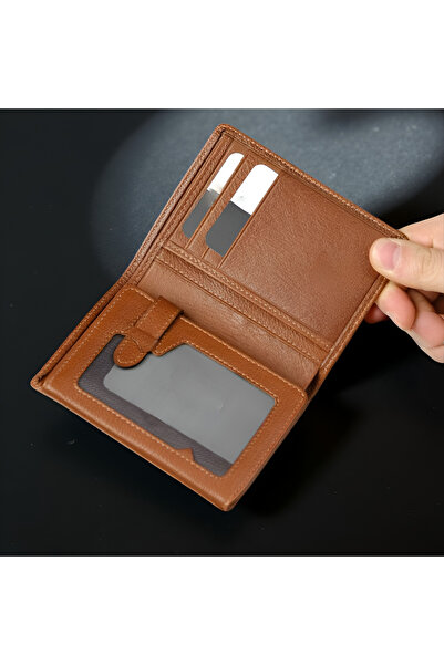 MODA محفظة رجالية من الجلد الطبيعي باللون البني - تحتوي على 9 فتحات للبطاقات،...