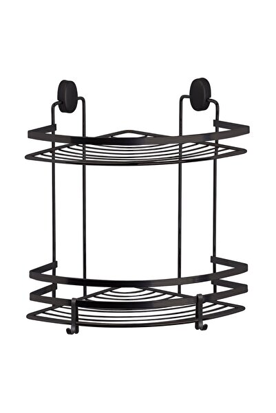 Okyanus Home Etajera baie din otel DLS-747, montaj pe colt, negru, 2 rafturi,...