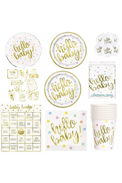 ANTBRO Hello Baby Paper Cups, White with Gold Foil – 270ml, Set of 6 (Antbro)