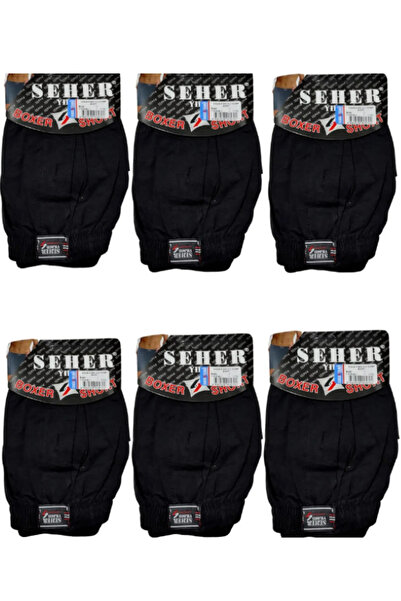 KEYAL Seher 6 Lı Paket Yıldızı Pamuklu Penye Düğmeli Erkek Boxer Siyah