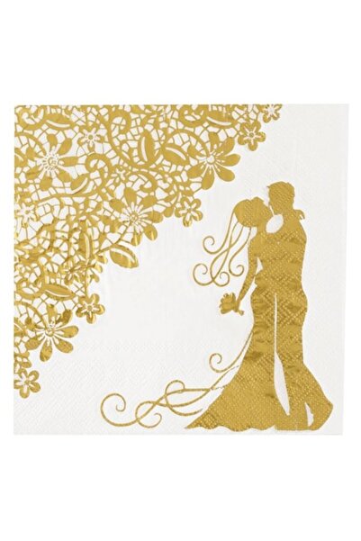 ANTBRO Set 20 napkins with 2 layers Antbro®, for Party/Wedding, white/gold, 33x33cm