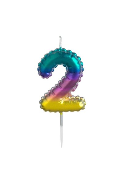 ANTBRO ® Χρωματιστό Μεταλλικό Κερί Γενεθλίων Ombre, Αριθμός 2, με Οδοντογλυφίδα