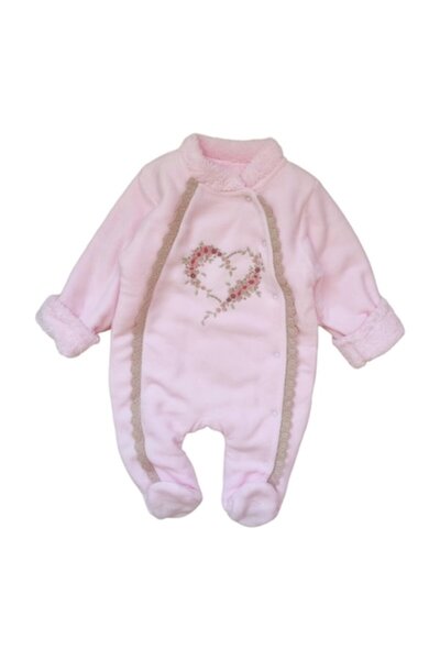 Miniworld Combinezon fetite cu botosei din catifea, captusit pe interior, aplicatii cu dantela,varsta 6-9 luni
