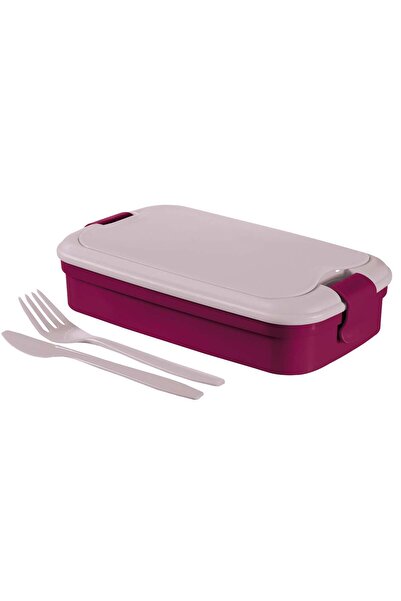 CURVER Food container, Lunch Go, plastic, rectangular, purple, 1.4 L, with cutlery