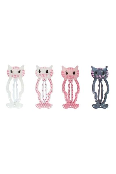 ANTBRO Set 4 hair clips for children Antbro® metallic with cat model in pink,...