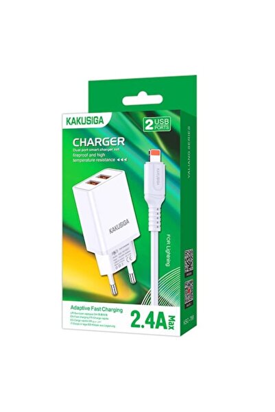 KAKU Network Charger + Lightning Cable, 18W, 2.4A, 2xUSB-A, QC 3.0, WHITE
