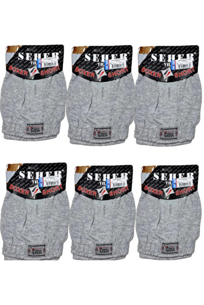 KEYAL Seher 6 Lı Paket Yıldızı Pamuklu Penye Düğmeli Erkek Boxer Gri