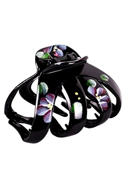 ANTBRO Agrafă de păr - Model Geisha, Neagră cu Flori Pictate, 6 cm
