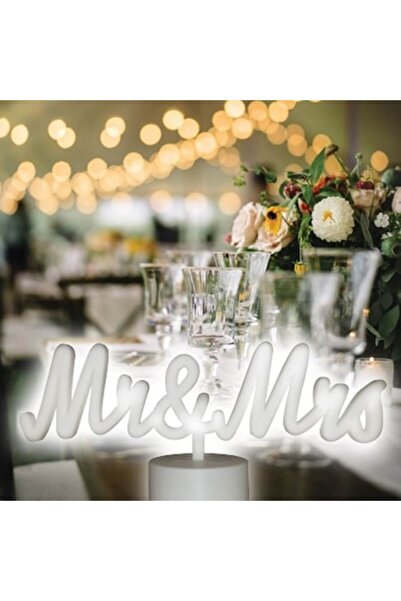 ANTBRO Lampă LED Neon „Mr & Mrs” Albă, 90 Becuri, USB 30x13.5cm