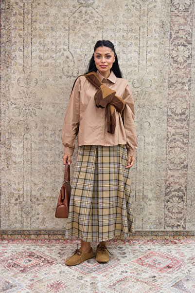 KÜÇÜĞÜM BUTİK Πουκάμισο από ποπλίνα καφέ με γάλα