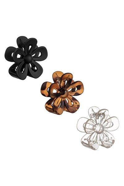 ANTBRO - Set de 3 agrafe de păr în formă de floare, maro, negru și transparen...