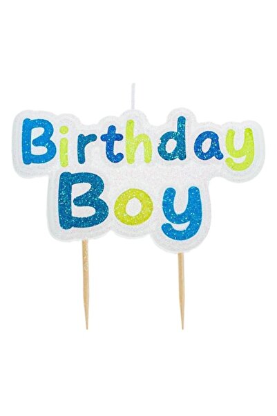 ANTBRO Lumânare aniversară pentru băiețel, albă cu sclipici, 9x5 cm