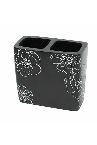 KADDA Toothbrush Holder, Emotions BPO-0306B, Polyresin, Floral Design, Black/White, 11.4 x 5.2 x 9.8