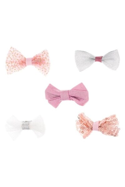 ANTBRO Set of 5 Children's Hair Clips - Metallic with 3D Bows in Glitter or Sequins