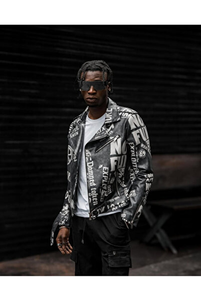 AGA Erkek Baskılı Suni Deri Ceket