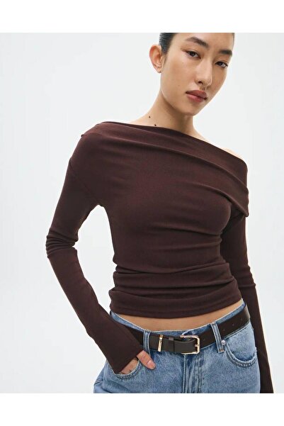 İldies store Brown Boat Neck Blouse New