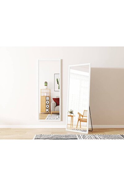 Crestj Rectangular Long Mirror with Folding Stand and White and Silver Frame || 160cm * 50cm