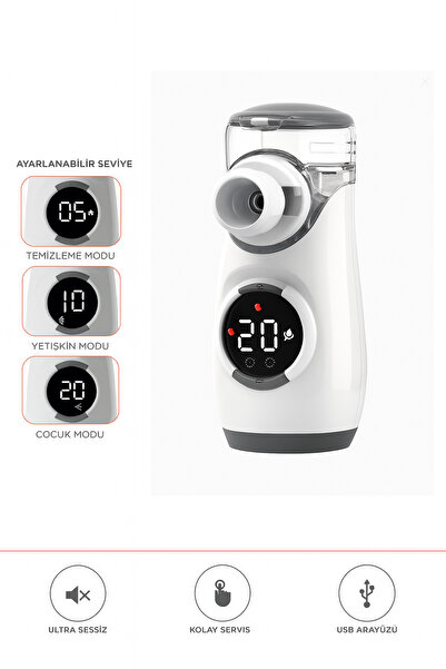 TECHNOMEN Dijital Ekranlı Sessiz Nebulizatör – Ayarlanabilir Modlu, USB Şarjl...