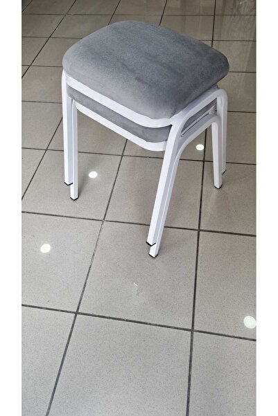 MUTLU ALIŞVERİŞ MERKEZİ Tabure 2 Adet Beyaz Demir Ayaklı Silinebilir Kumaş Yeni Trend Mutfak Taburesi Dikdörtgen Tabure