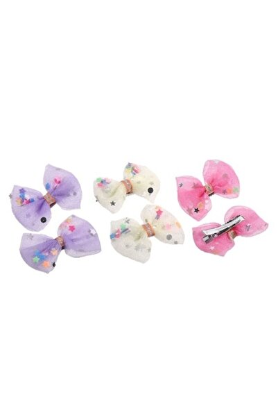 ANTBRO Set 6 hair clips for kids Antbro® metallic clips with 3D bows in pink, lilac, beige and colorful co
